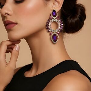 Fashion Jewelry Purple and Silver Drop Earrings